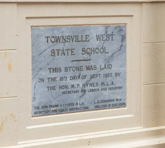 Plaque reading Townsville West State School