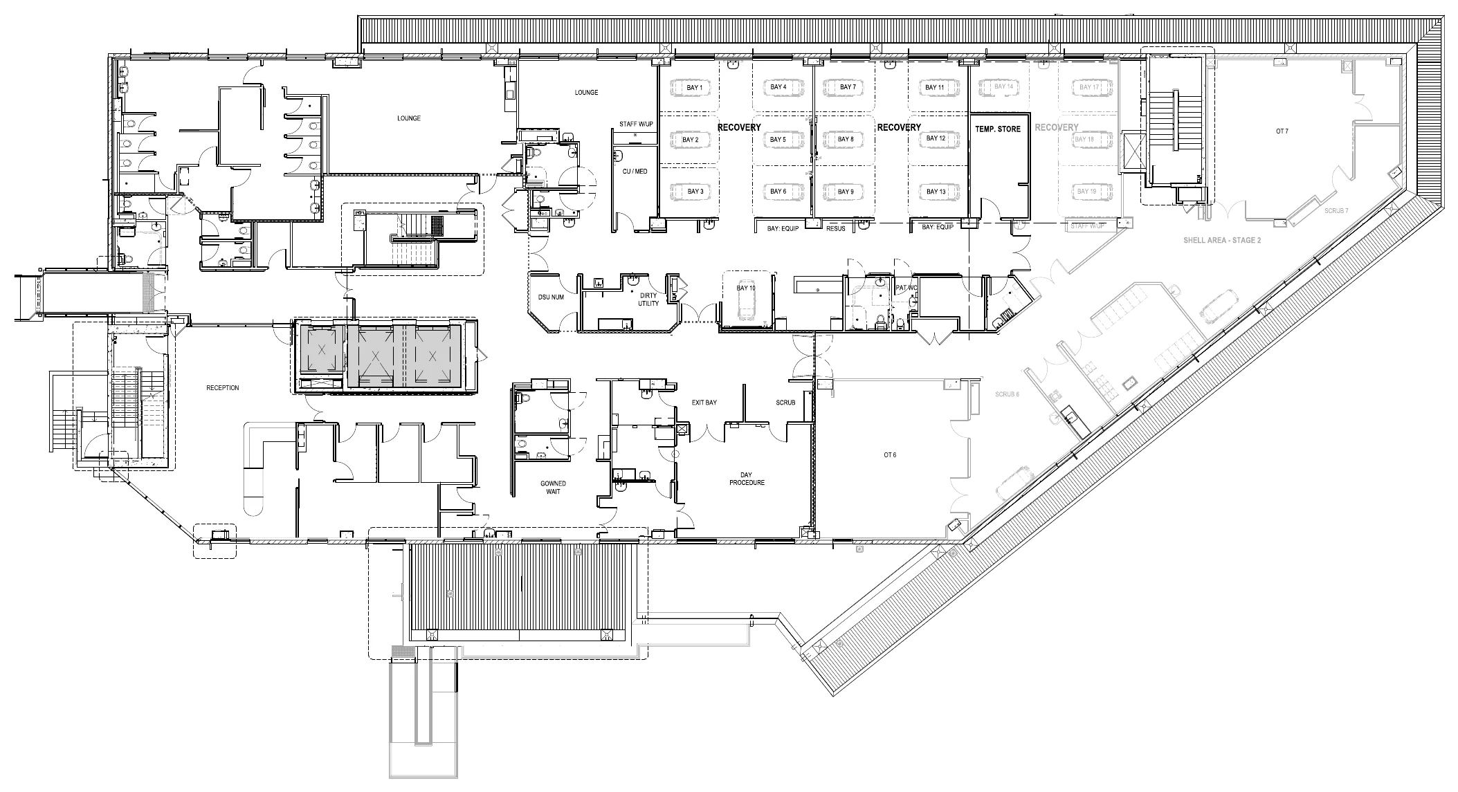 Floor plan: Hospital, level 1, cold shell